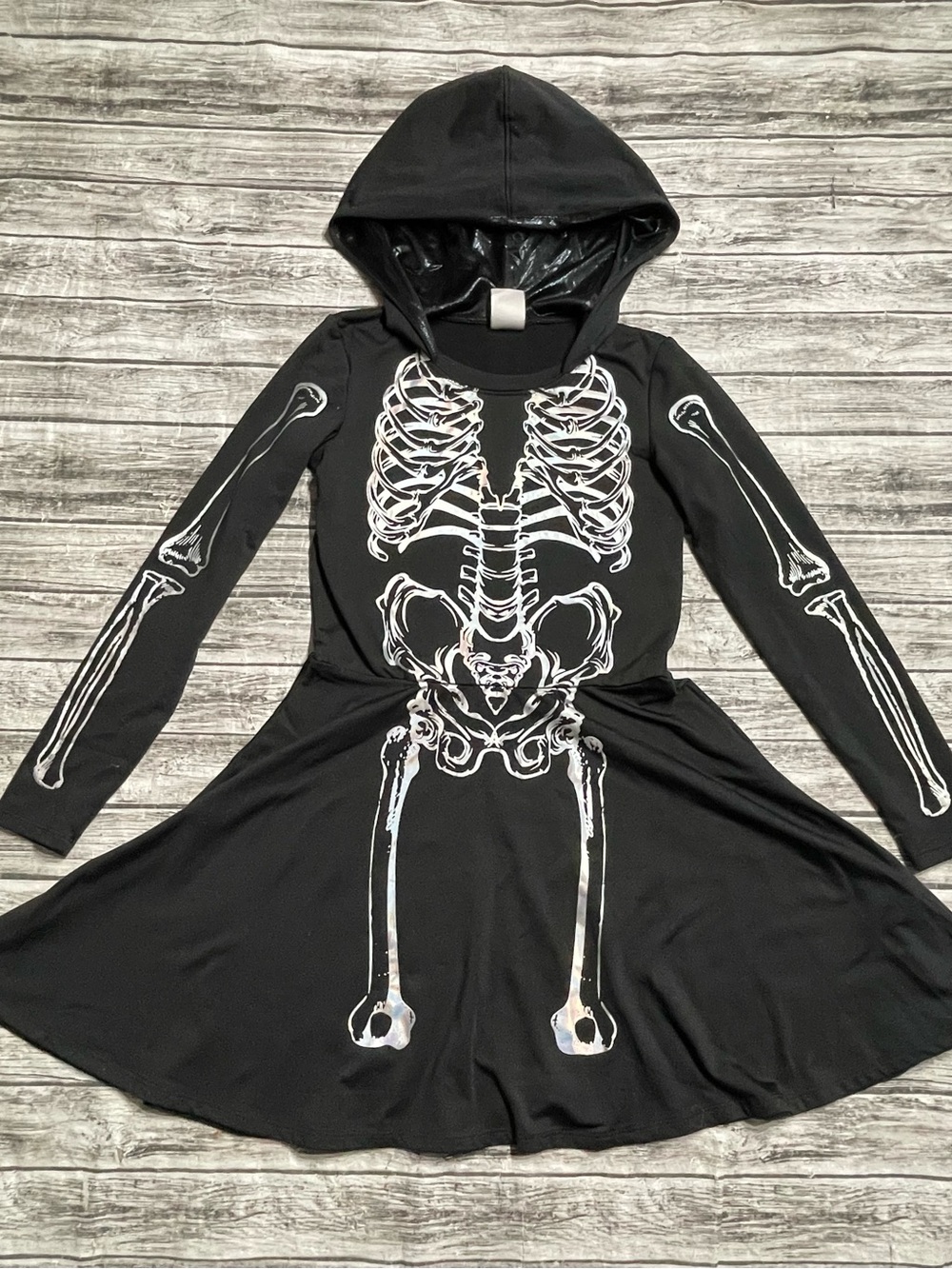 Spirit Halloween Adult Small Hooded Skeleton Long Sleeve Mini Dress Great Condit